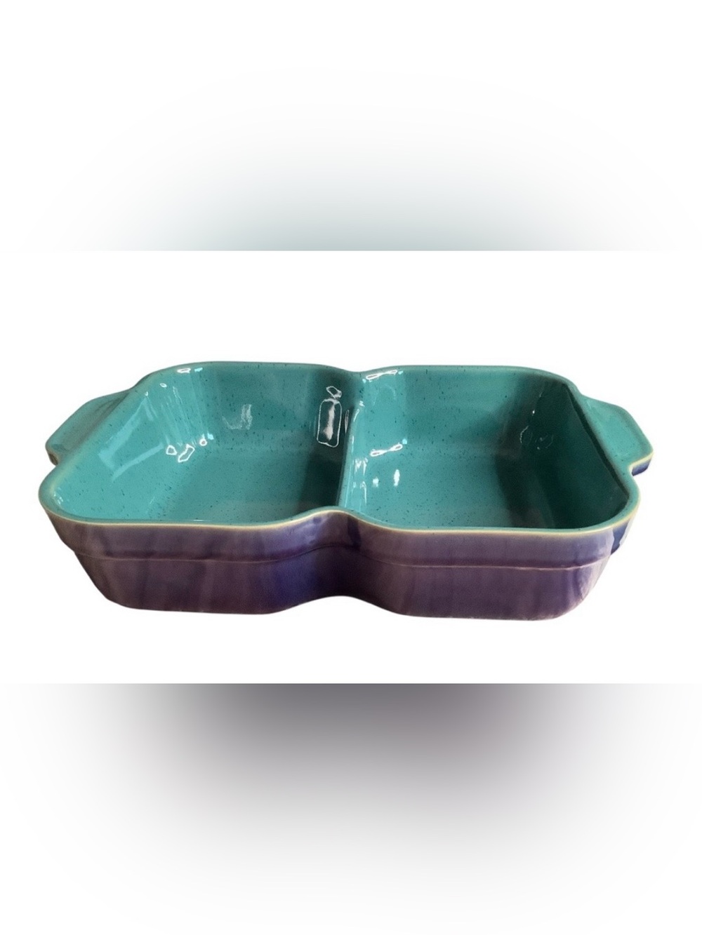 Denby England Divided Dish Bowl Harlequin Pattern Blue Green Speckled Vintage